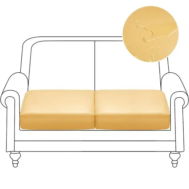 Beige leather sofa cushion cover with close-up of water-resistant texture part of orange waterproof pu leather living room protector