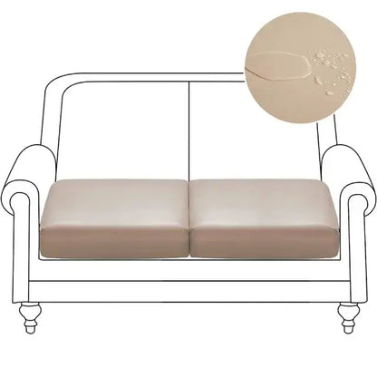 Beige faux leather sofa cover with water-resistant finish for living room protection and waterproof pu leather durability