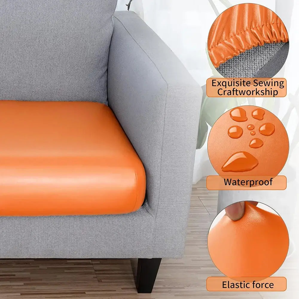 Bright orange waterproof pu leather sofa seat cover with elastic force and exquisite sewing for living room protection