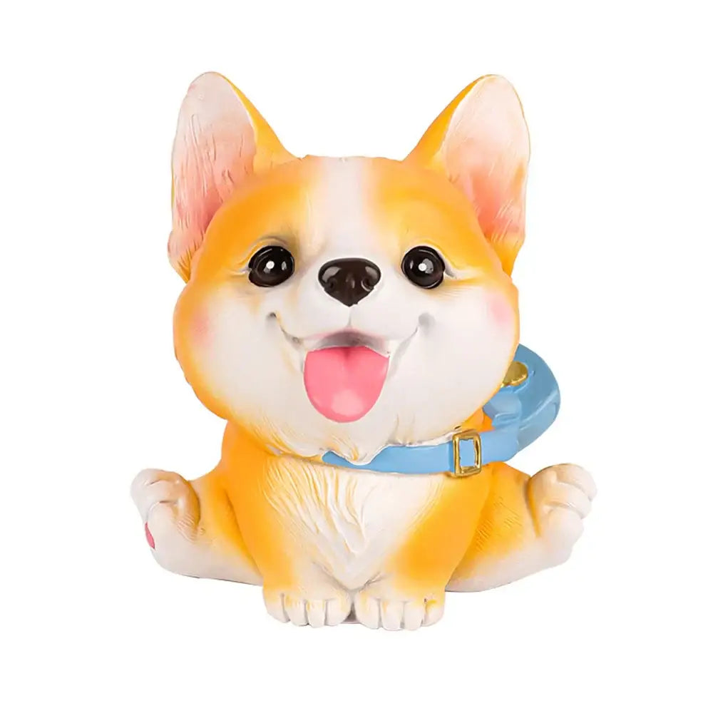 Adorable orange and white corgi dog figurine miniature with blue collar sitting cheerfully for bedroom decorbites dog figurine