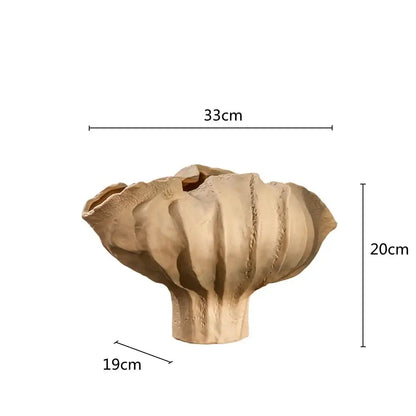 Tan decorbites ceramic wavy flower vase with a fluted textured surface for living room decor and storage