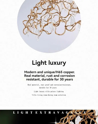 Gold-toned h65 copper crystal ceiling chandelier with clear crystal droplets for dining room decorbites copper crystal lighting