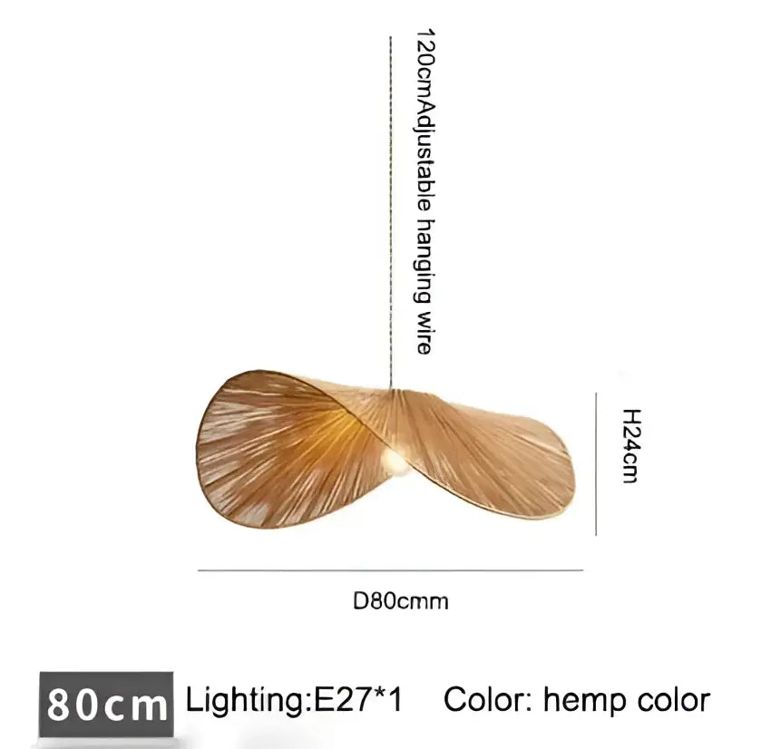 Hemp-colored handmade rattan led pendant light 80cm wide with leaf design and adjustable wire for dining room decorbites pendant lights