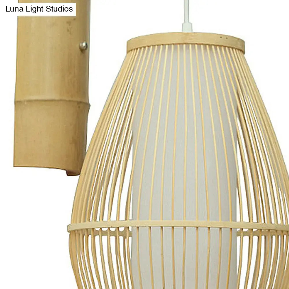 Natural bamboo woven wall lamp with beige tapered shade and frosted glass diffuser e26 e27 sconce for bedroom lighting