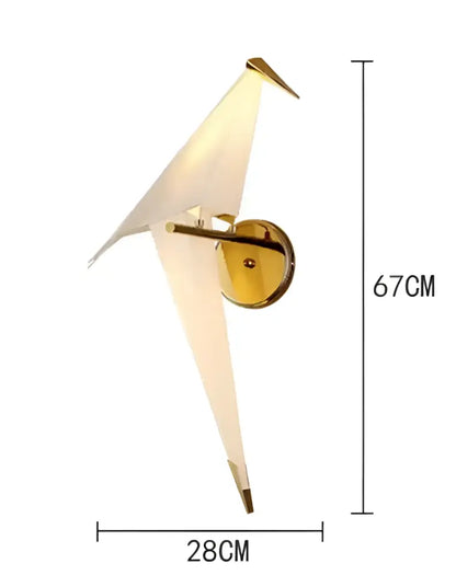 Gold-toned origami crane bird design led pendant light with white translucent wings for dining room decorbites bird design