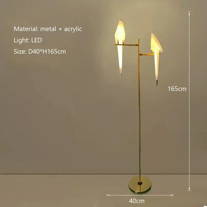 Origami gold bird led floor lamp with gold-toned metal and acrylic bird led floor fixtures for living room decorbites bird led