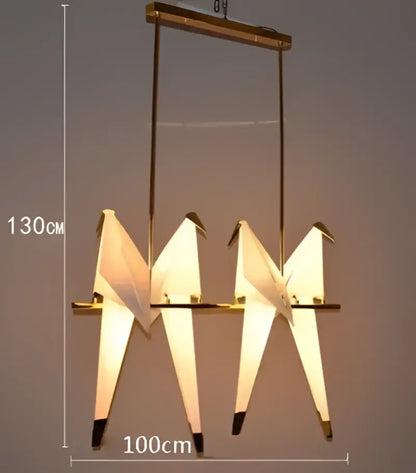 Origami white and gold crane chandelier iron led light with three illuminated paper birds for bedroom decorbites crane chandelier