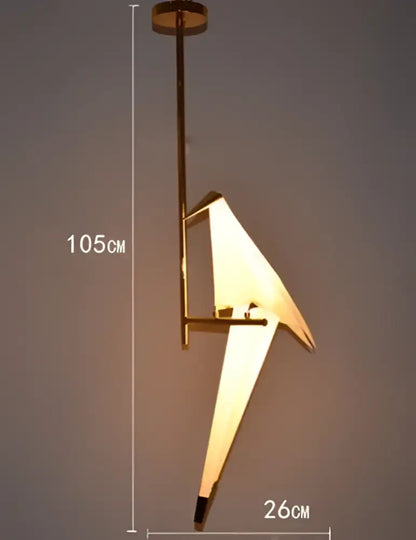 Gold-toned origami crane chandelier iron led pendant light with illuminated paper-like wings for bedroom decorbites crane chandelier