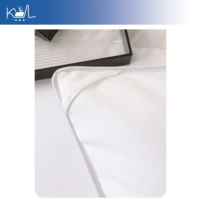 White pillowcase with smooth textured fabric and stitched edges for original Japanese made 95% white goose down quilt