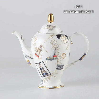Ornate 18th century bone china tea pot with gold accents and nautical decorbites bone china design for dining room decor