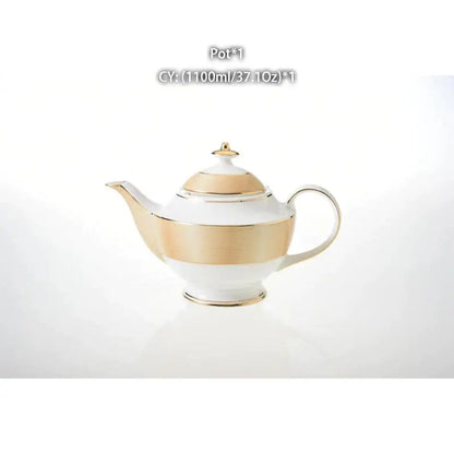 Elegant white porcelain tea pot with gold trim and matching lid in decorbites bone china for dining room display