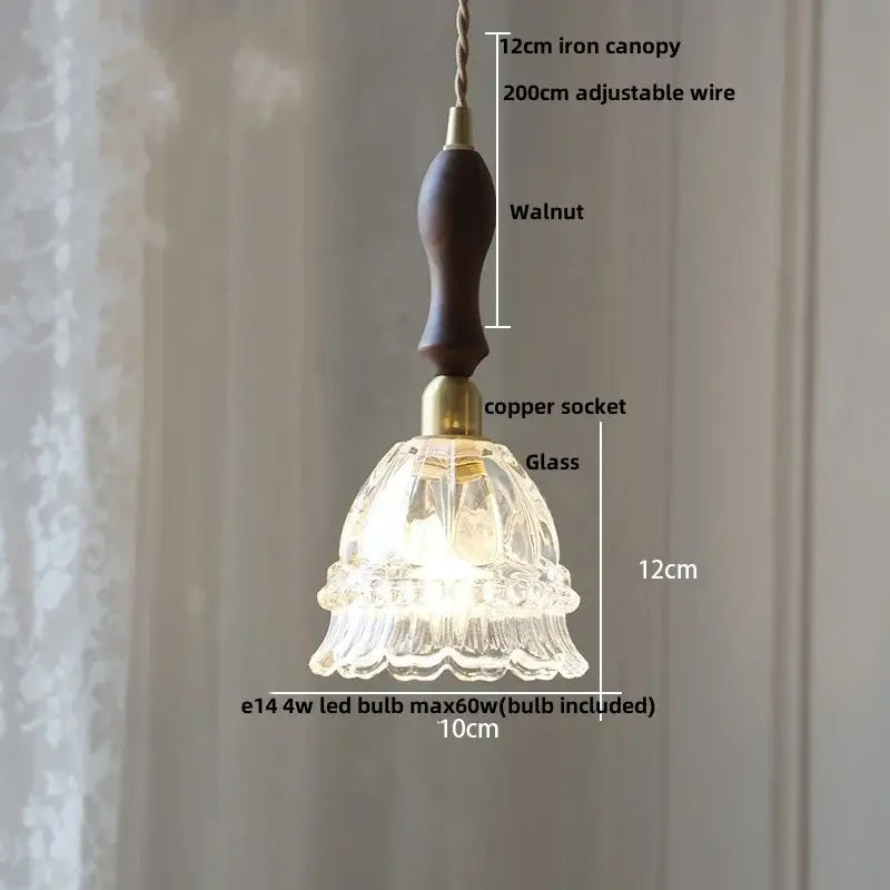 Delicate 12cm amber copper led pendant light with scalloped glass shade and warm brass copper led pendant socket