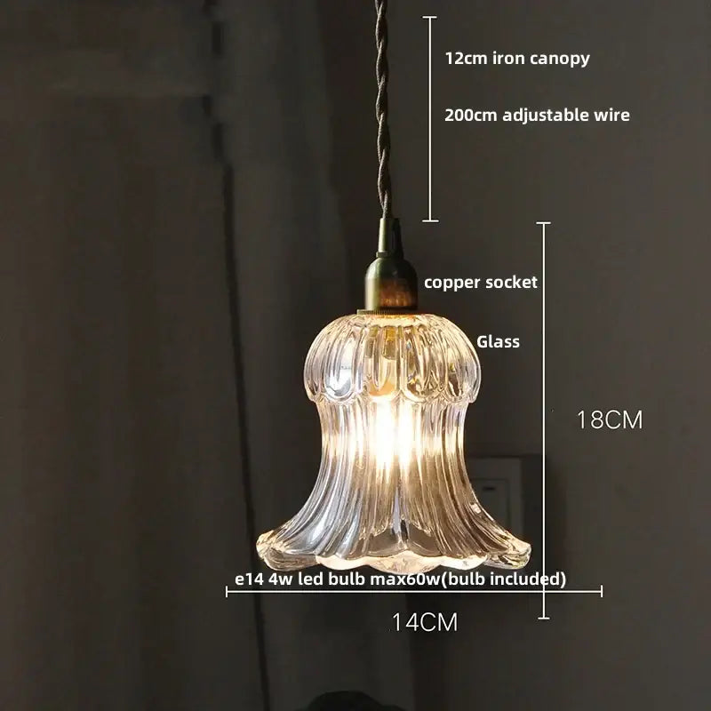 Clear fluted glass pendant light with copper socket and twisted iron canopy for ornate amber copper led pendant use