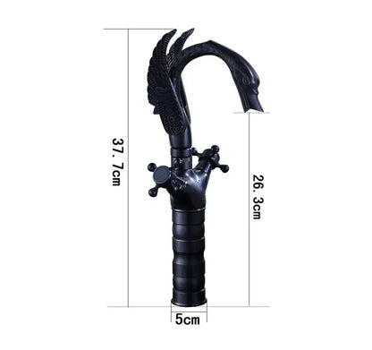 Ornate black bronze swan basin faucet with dual cross handles and detailed feathered wings by decorbites black bronze