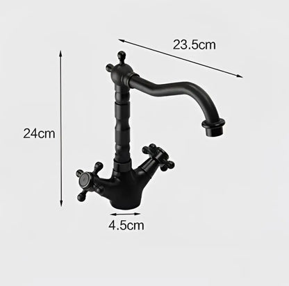 Ornate decorbites black bronze swan basin faucet with black matte finish, dual cross handles, and curved spout