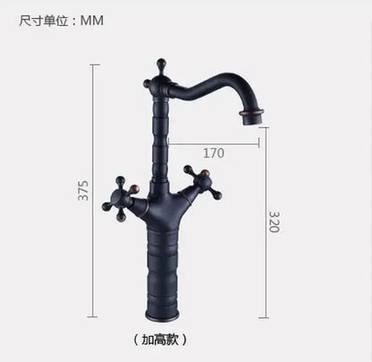 Ornate decorbites black bronze swan basin faucet with dual cross handle controls and black matte brass finish for bathroom use