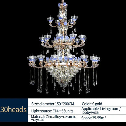 Ornate blue and gold decorbites crystal candle chandelier with clear crystal droplets for staircase lighting decorbites crystal candle