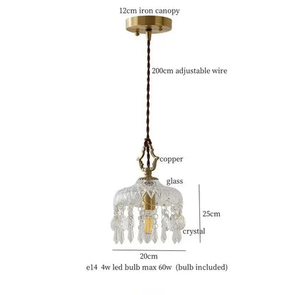 Ornate brass pendant lights with decorbites crystal glass led accents featuring a delicate clear glass chandelier design