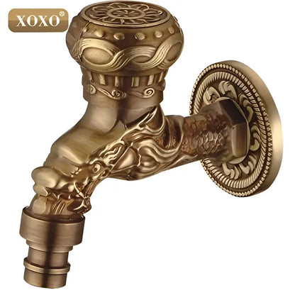 Antique brass-finished faucet tap with intricate dragon and floral embossing in decorbites dragon style design