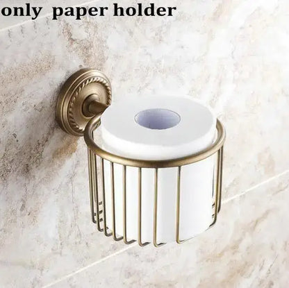 Ornate brass finished copper toilet paper holder with vertical wire cage design copper bathroom accessories set decorbites copper bathroom