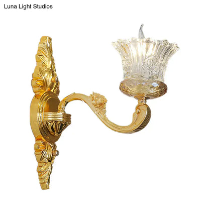 Ornate gold flower wall light with crystal glass fluted shade suitable for 220v-240v 110v-120v bedrooms