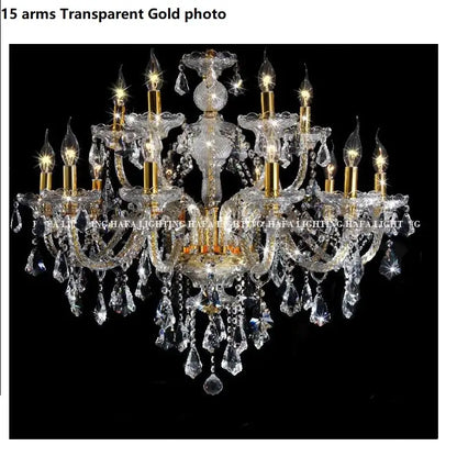 Ornate gold and silver decorbites crystal led chandelier with 15 arms and clear crystal droplets for living room lighting