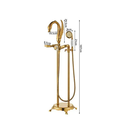 Ornate decorbites gold swan bathtub mixer with handshower featuring a gold-finished swan-shaped spout for bathroom use