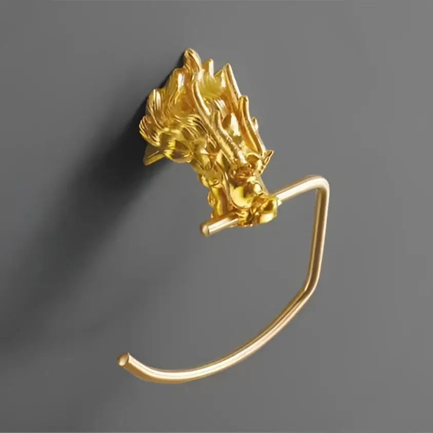 Ornate golden dragon bathroom hardware set towel rack with intricate detailing and polished metallic finish for bathroom hardware