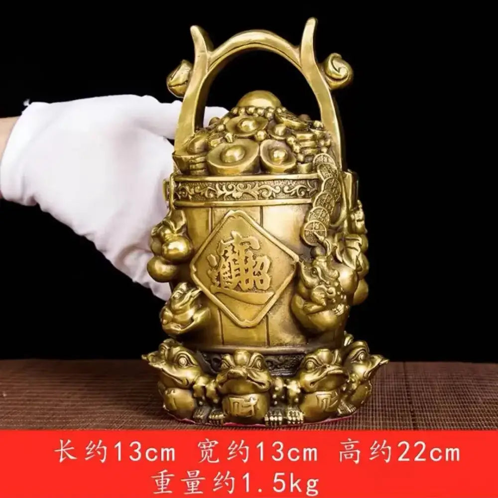 Ornate golden brass money jar with intricate dragon frog carvings decorbites copper treasure bowl for living room decor
