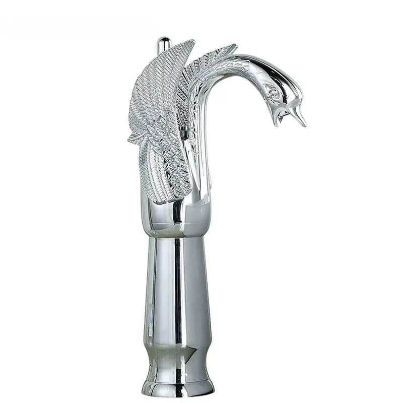 Ornate golden swan solid brass basin faucet with chrome finish ceramic valve core and detailed feathered wings design