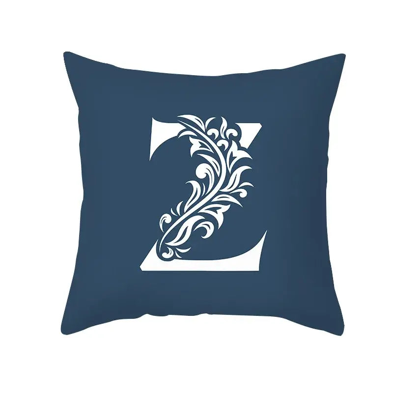 Ornate navy blue letter pillowcase featuring a white letter z design ideal for living room decorbites blue pillowcase