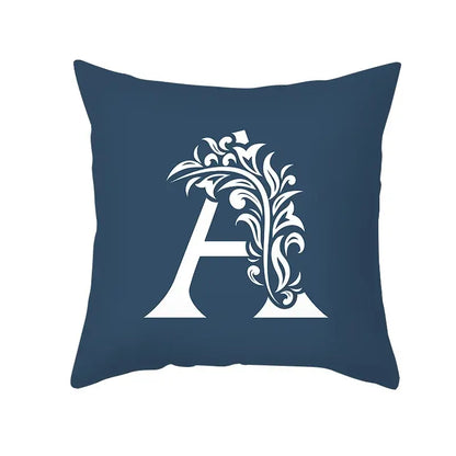 Ornate navy blue blue letter pillowcase with white floral letter a embroidery for living room decorbites blue decor