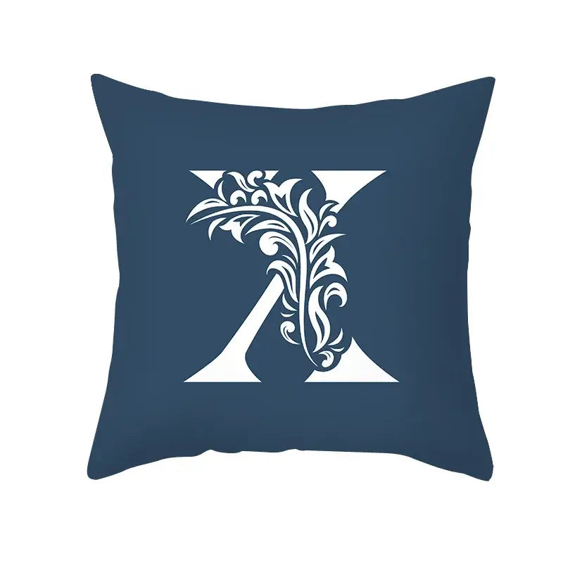 Navy blue throw pillowcase with white ornate letter x design for decorbites blue letter living room crown cushion cover