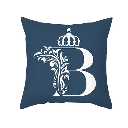 Navy blue decorbites blue letter pillowcase with white ornate letter b and crown design for living room decor