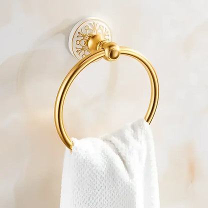 Gold-toned ornate towel ring with decorative backplate from decorbites bath hardware set for bathroom decor