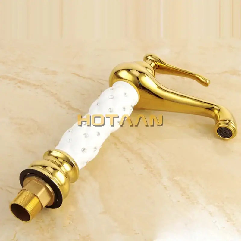 Ornate white and gold brass basin faucet with crystal embellished handle decorbites basin faucet for bathroom sink