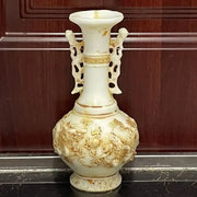 Ornate off-white porcelain vase with gold-leaf jade dragons and cloud motifs featuring openwork handles for decorbites white marble decor