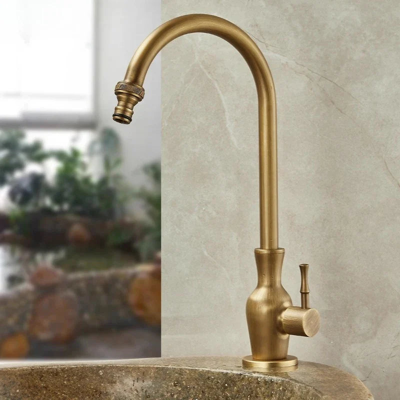 Brass-finished single hole outdoor antifreeze faucet with arched design and single lever handle for balcony wash basin