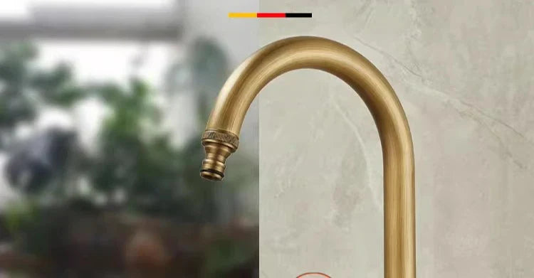 Brass-finished single hole outdoor antifreeze kitchen faucet with arched spout and 360° swivel for cold water use