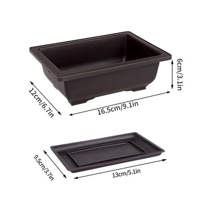 Black rectangular plastic bonsai pot with matching lid for succulent plants pots and outdoor garden landscape use