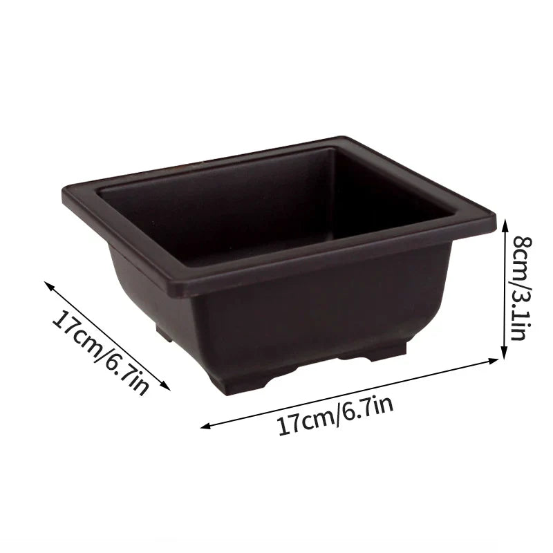 Black rectangular ceramic bonsai pot 17cm x 17cm x 8cm for outdoor garden landscape succulent plants pots