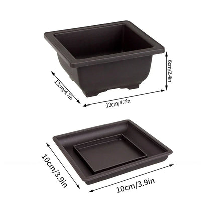 Black rectangular plastic bonsai pot with matching tray for outdoor garden succulent plants pots and landscape use