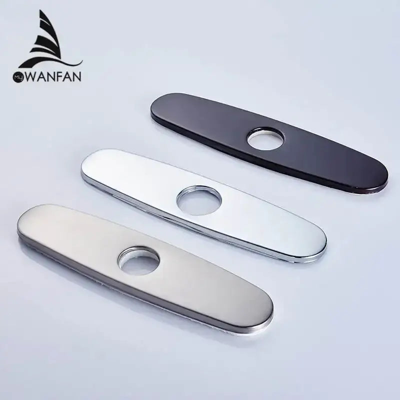 Three sleek oval decorbites deck plate faucet covers in black and chrome finishes from wanfan for kitchens