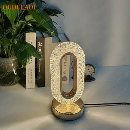Oval gold crystal bedroom table lamp with textured led finish and gold-toned base for crystal bedroom table decorbites