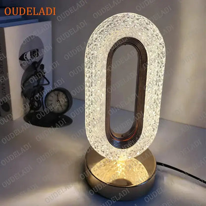 Oval gold crystal bedroom table lamp led atmosphere light with textured exterior and sleek metallic inner frame decorbites crystal bedroom