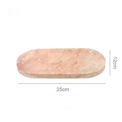 Oval white calacatta marble vanity tray with smooth pink marble surface and subtle beige veining decorbites calacatta marble