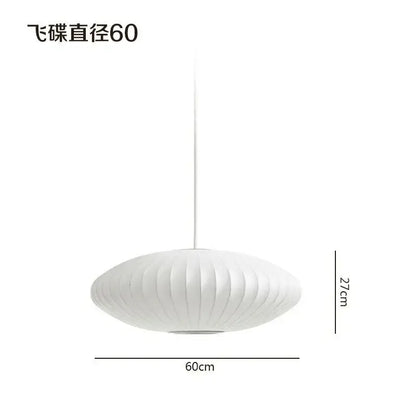 White 60cm oval decorbites bubble silk pendant chandelier with ribbed disc-shaped shade for dining room decor