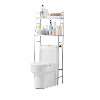 Silver metal 3-tier decorbites storage shelf with side towel holder designed for vertical space toilet storage