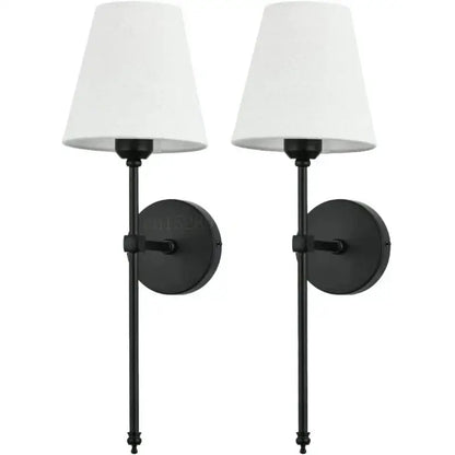 Pair of black wrought iron wall lamp sconces with white fabric shades for bedroom decorbites contemporary led wall use