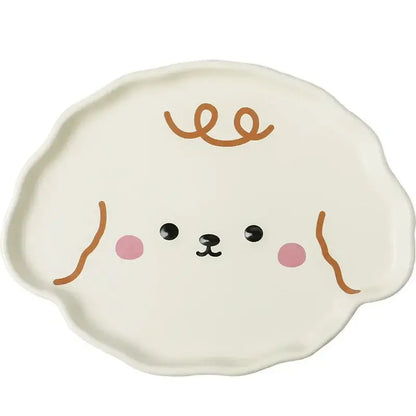 Cream-colored ceramic plate with pastel blue decorbites cloud tulip cartoon dog design for dining room tableware